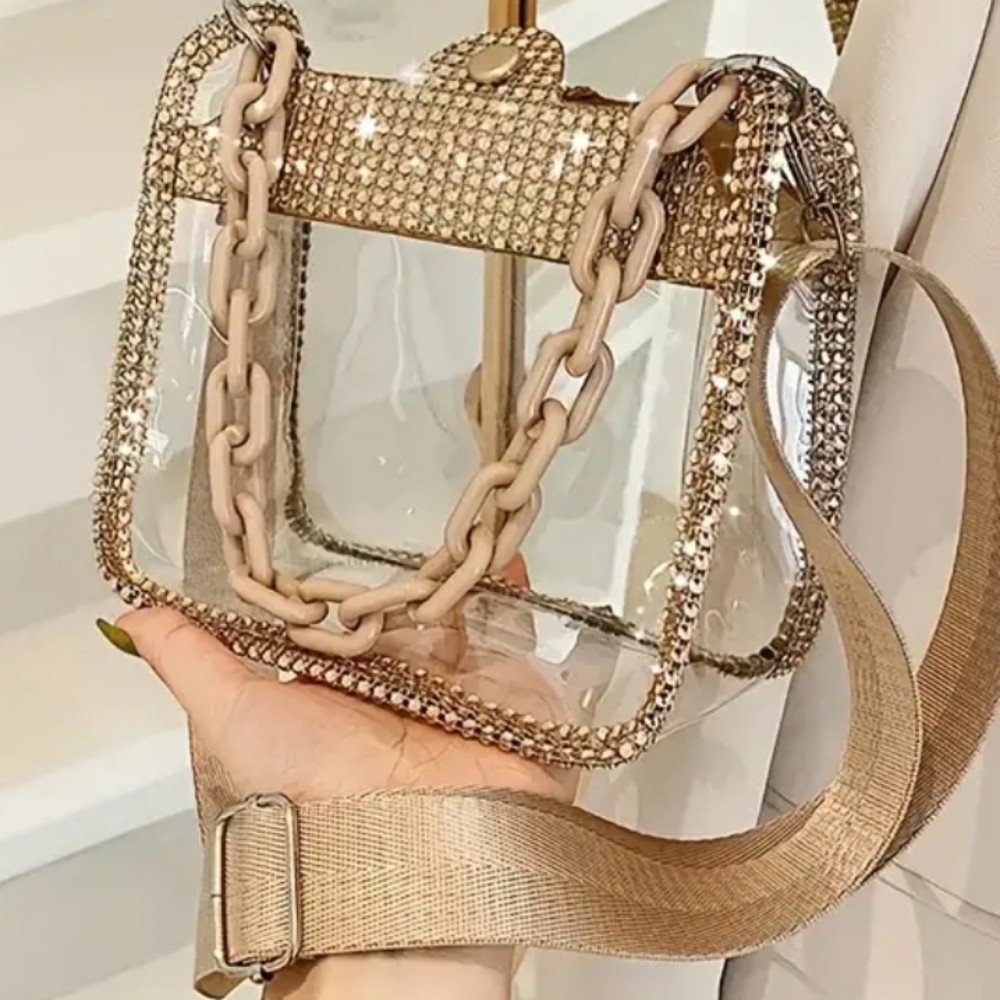 Fashion Rhinestone Crossbody Bag - Light Gold